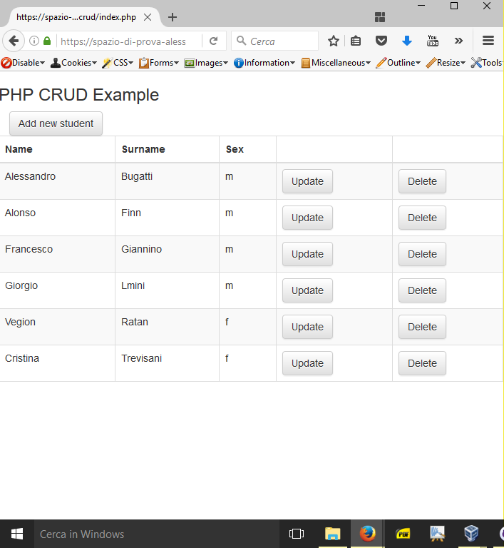 Interfaccia CRUD in PHP