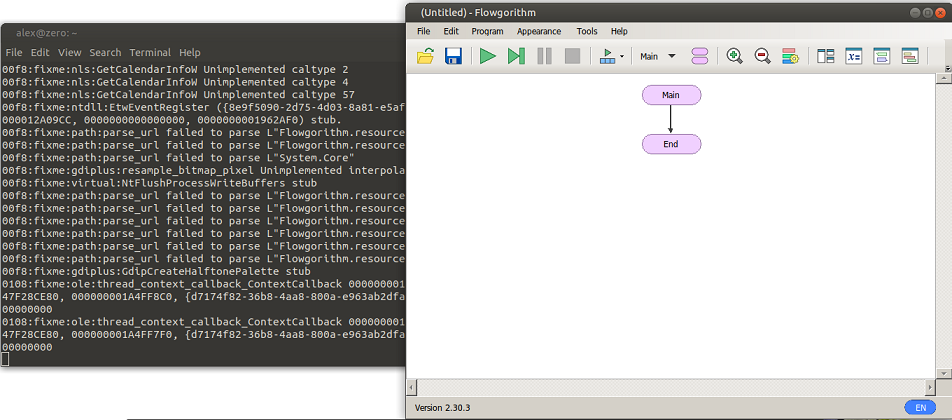 Flowgorithm in esecuzione su Linux